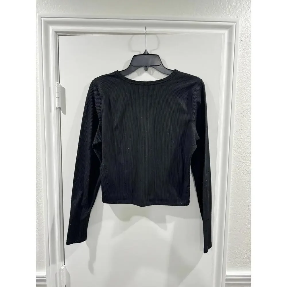 Hollister Teal & Black Ribbed Stretch Baby Tee Long Sleeve Top Bundle Size Large - Picture 3 of 9